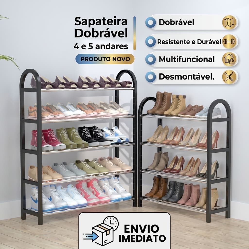 Sapateira 4/5 Andares Multiuso Desmontável Organizador de Sapatos Tênis 10/20 Pares Brinquedo Livros