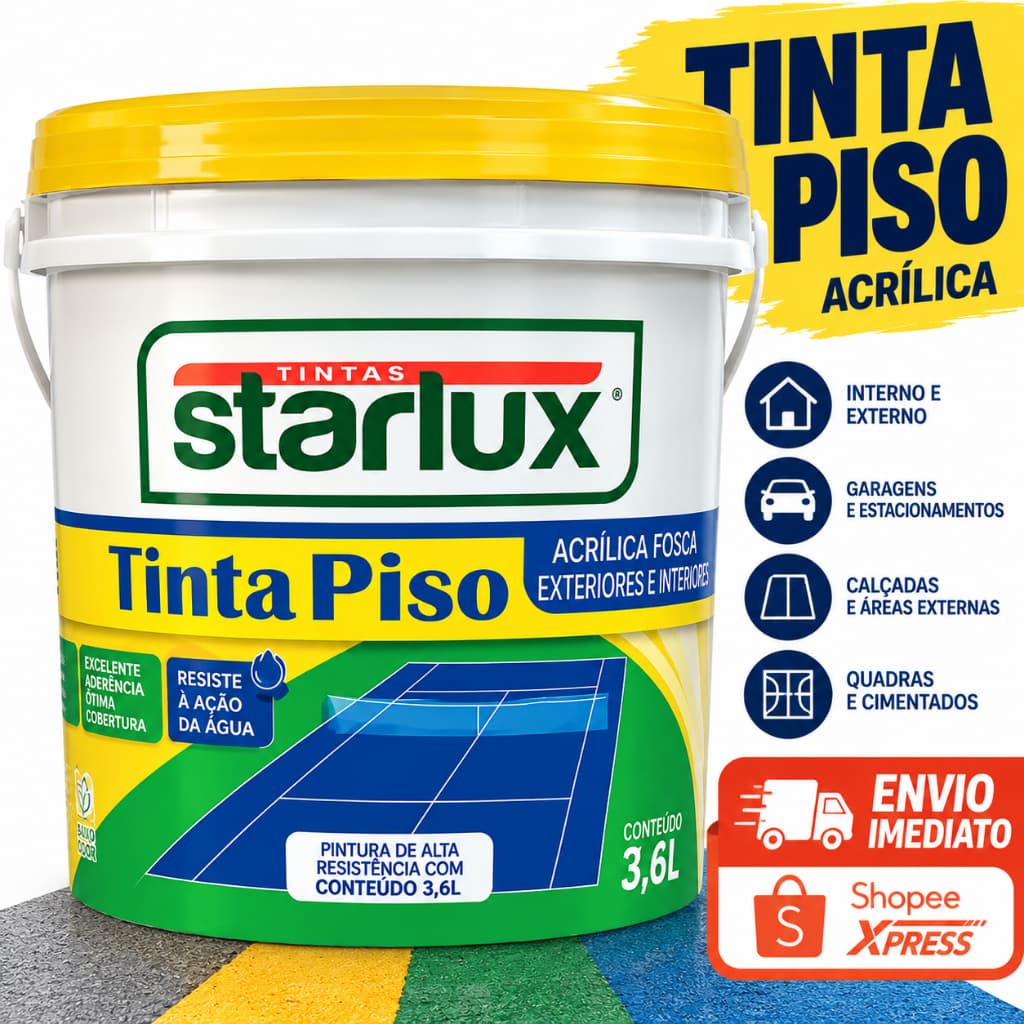 Tinta Piso Starlux 3,6L Acrílica Fosca Alta Resistência Garagem Calçada Concreto Cores