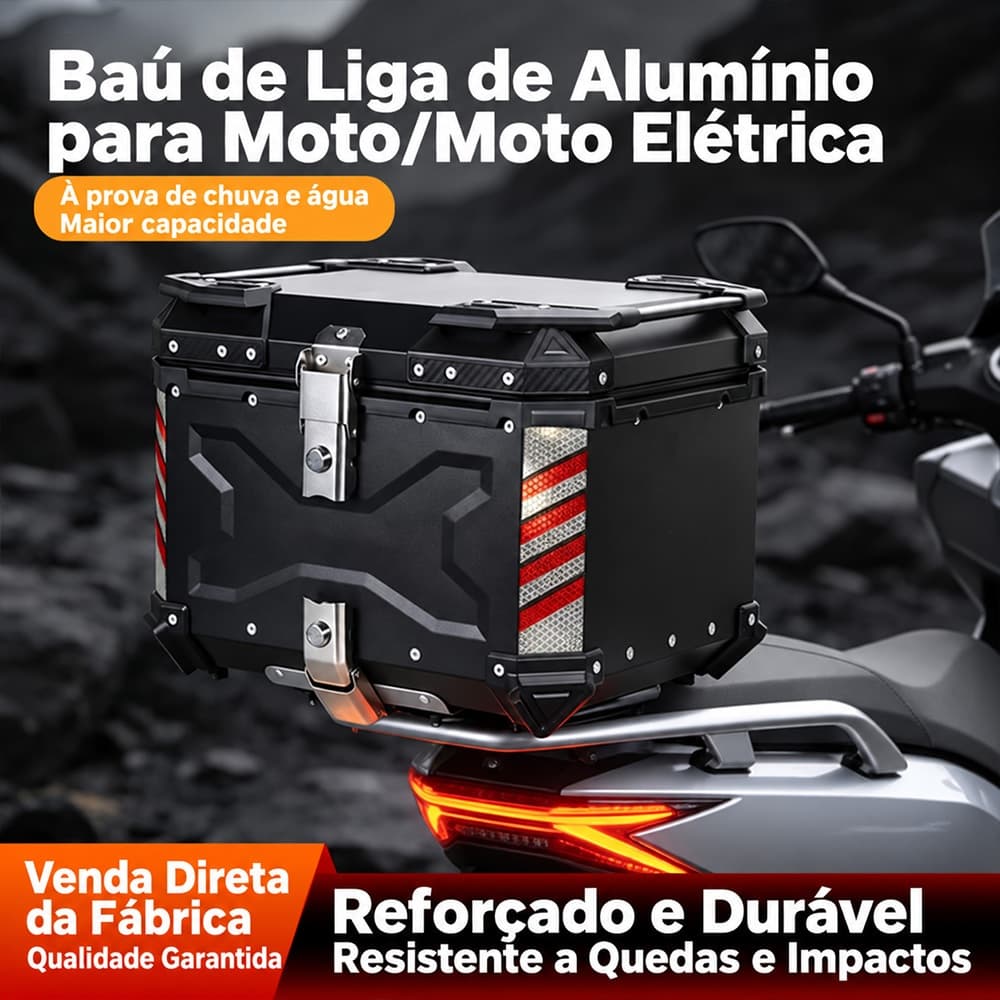 Porta‑Malas Alumínio Removível Moto 45‑65L Baú Traseiro Moto e Moto Elétrica À Prova de Água Resistente a Impactos Fecha