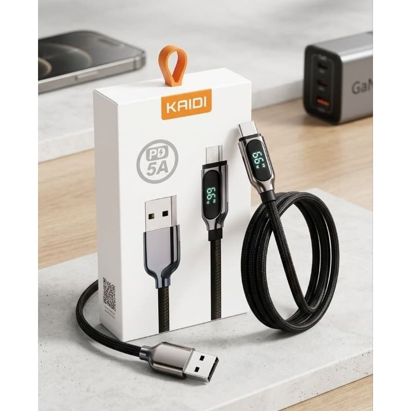Cabo Turbo Kaidi 66W 5A com Display Digital LED – USB para Type-C