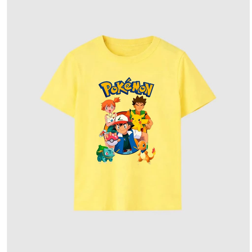 Camiseta Camisa Pokemon Ash Pikachu Manga Curta do Pronta Entrega 100% Algodão
