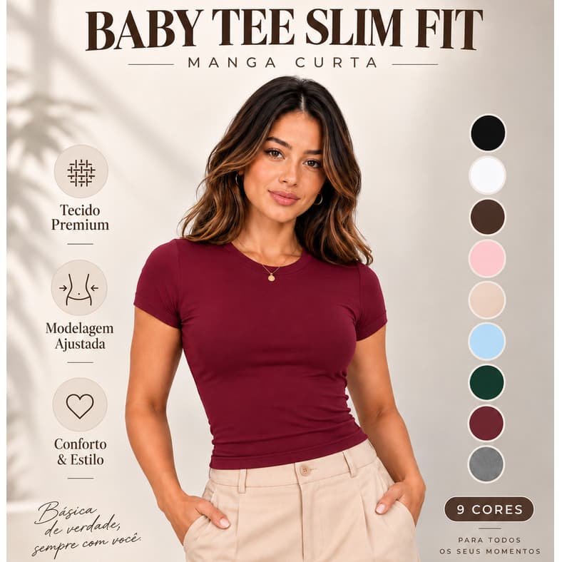 Baby Tee Feminina Blusa Slim Fit Manga Curta Compressão Justa Moda Casual Feminina Blusinha Elegante
