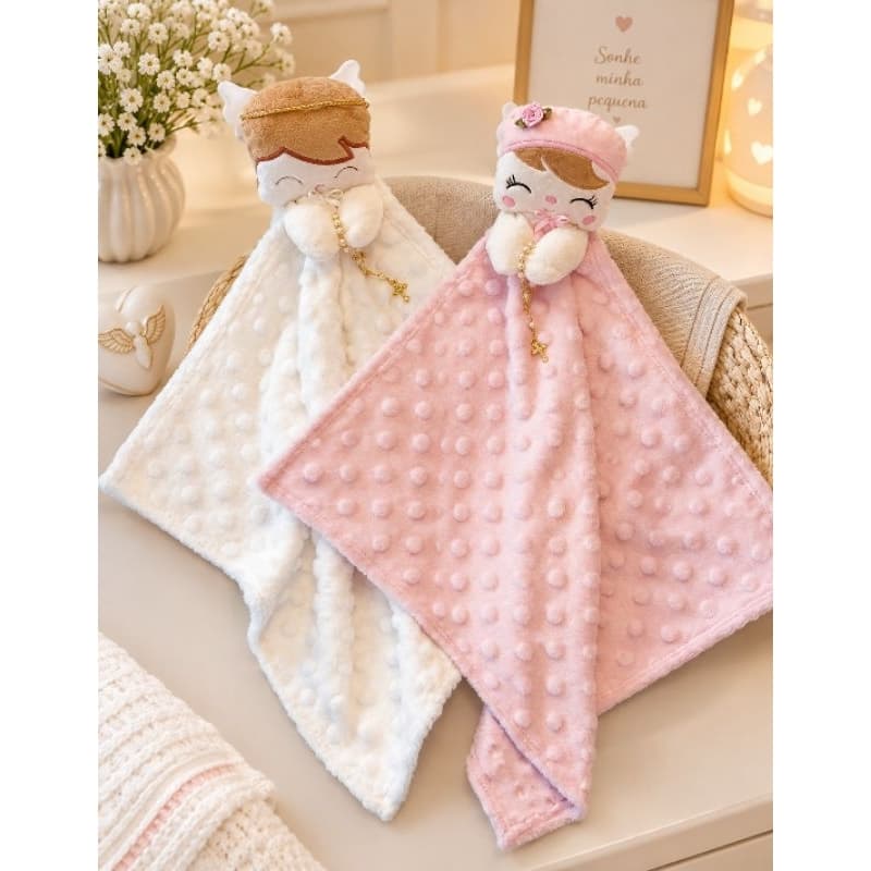 Naninha Anjinho com Terço para Bebê Menina  Rosa Menino | Presente Maternidade | enxoval bebê