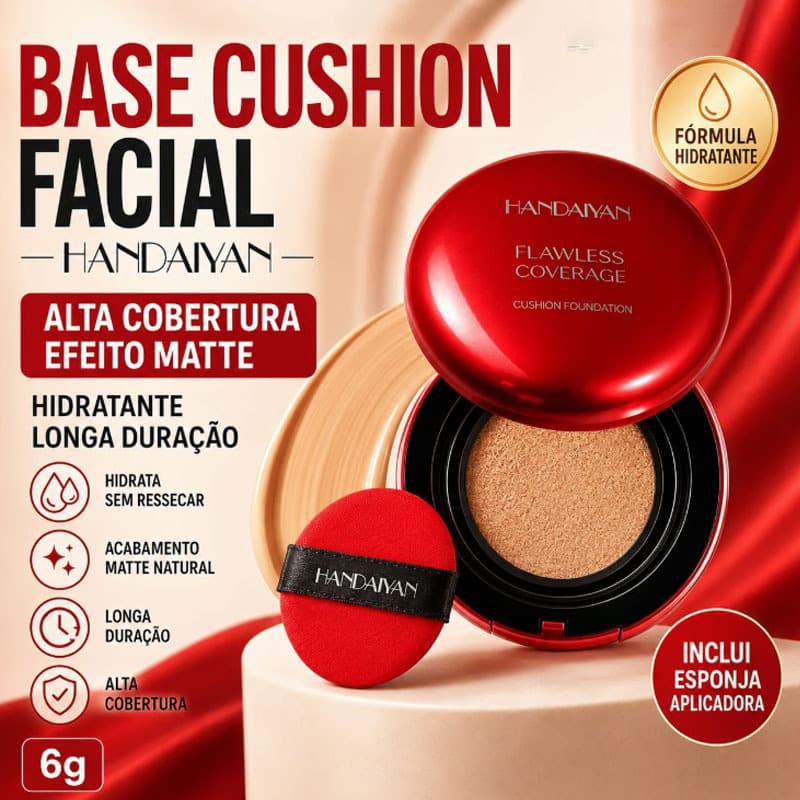 Base Cushion Facial HANDAIYAN Alta Cobertura Efeito Matte Hidratante Longa Durabilidade Inclui Esponja Aplicadora 6g