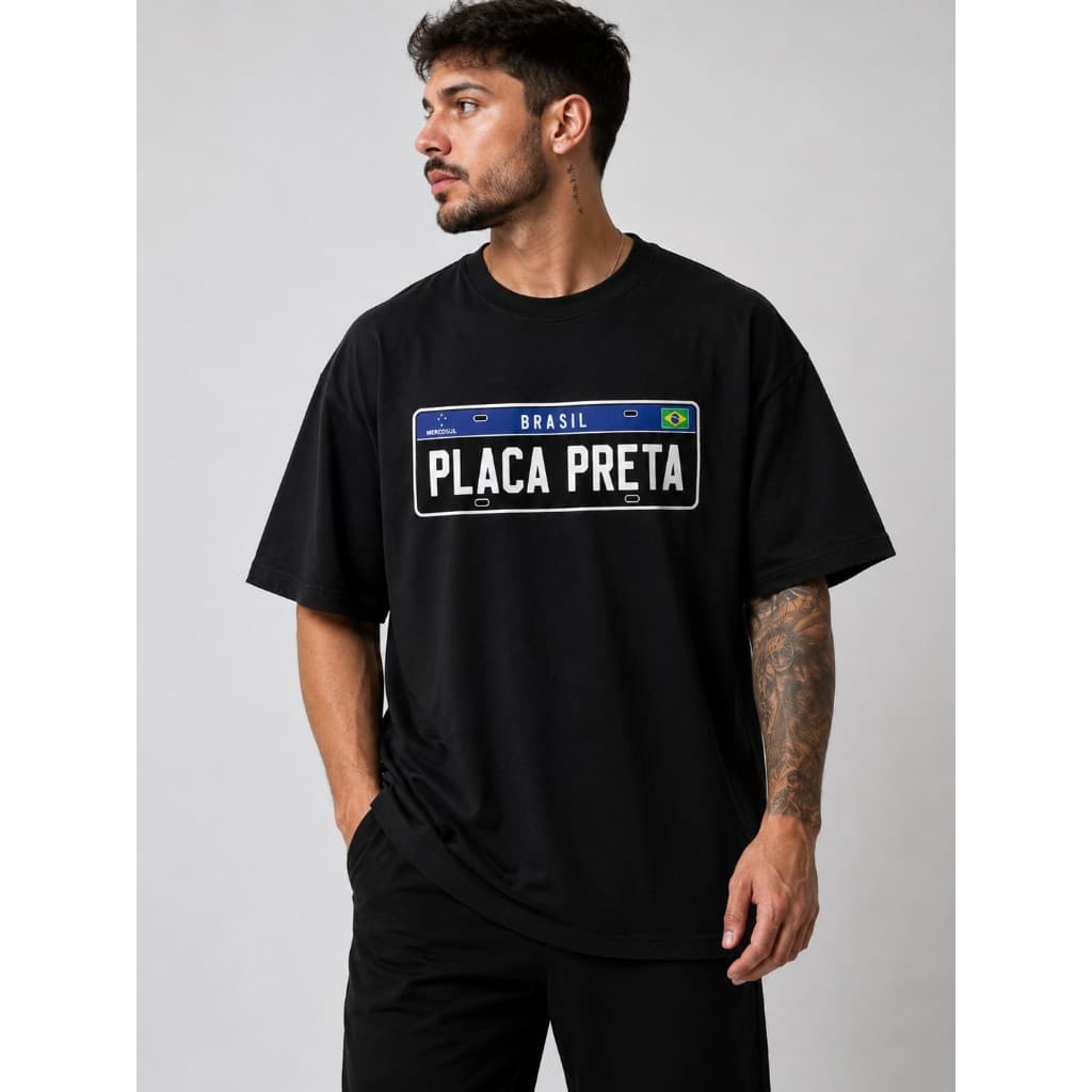 Camiseta Placa Preta Oversized Algodão Super Premium 200g Coleção Fusca Vintage