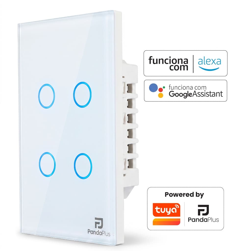 Interruptor Inteligente Touch Wifi 1/2/3/4 e 6 Botões Alexa Google Controle Voz Tuya App Panda Plus