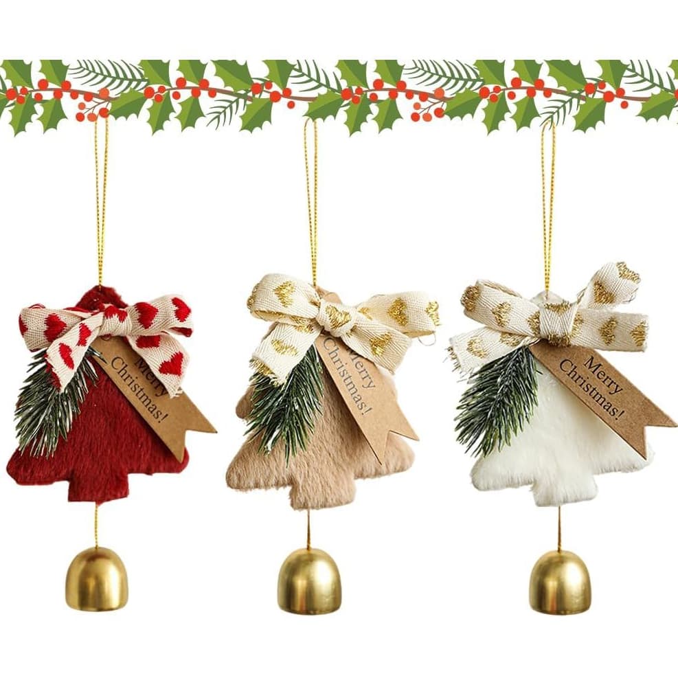 Kit 3 Sinos de Natal Vermelhos, Enfeites Natalinos para Árvore de Natal, Porta, Guirlanda, Festa e Decoração