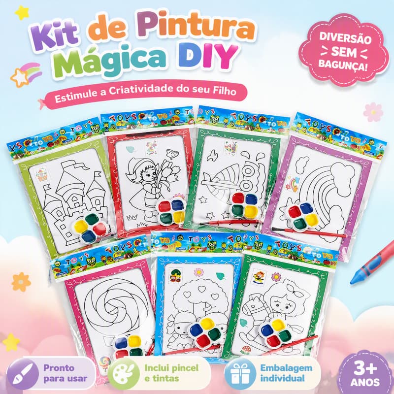 Cards para Colorir Kit DIY 10 Peças Infantil com Lápis e Aquarela, Atividade Criativa, Lembrancinha Aniversário e Páscoa
