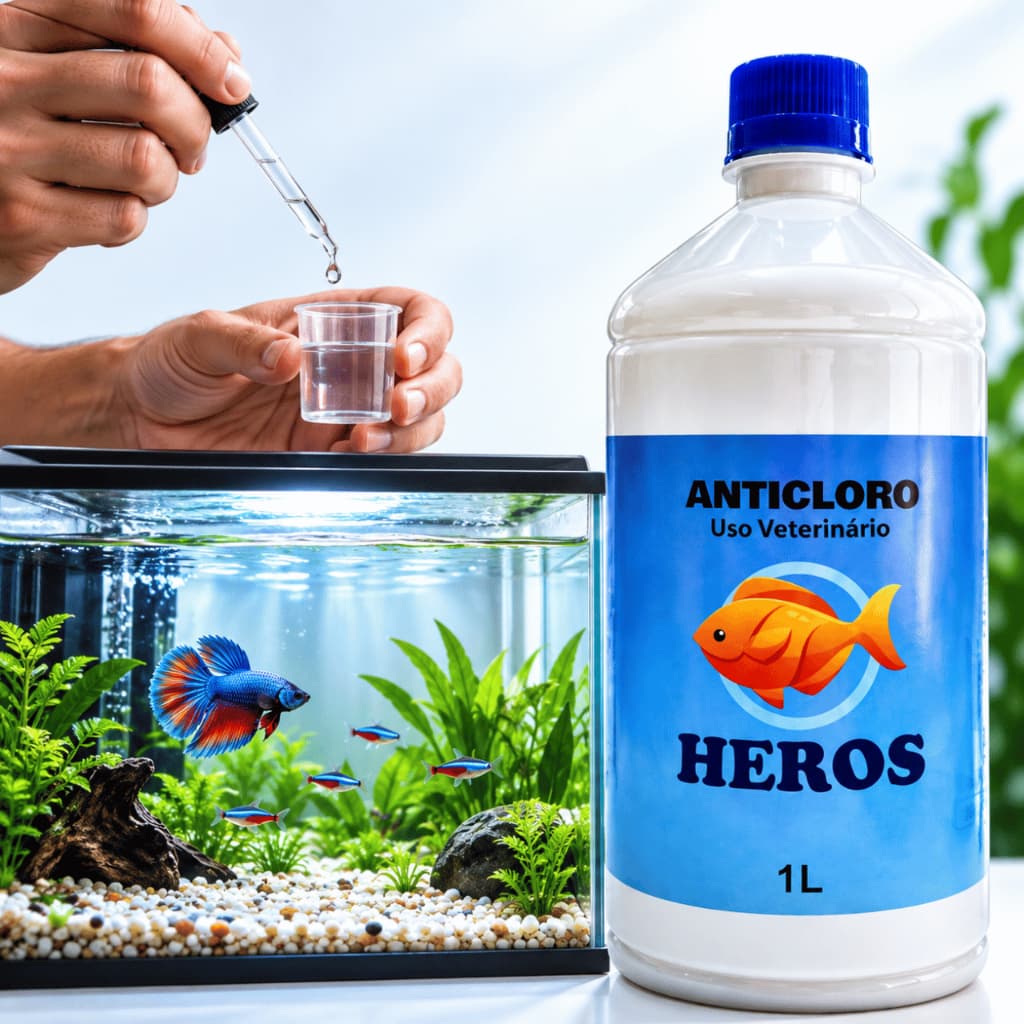 Anti Cloro Para Aquário Condicionador De Água Até 1L Tratamento Anticloro Rende 20 Mil litros Peixes Remove Cloramina