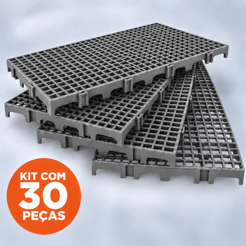 Kit 30 Estrado Piso Plástico Cinza Azulado Palete  Pallete  Pallet , Pet Shop Banheiro Câmara fria