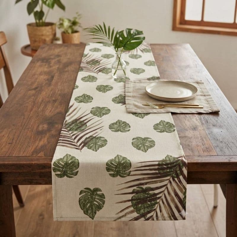 Trilho de mesa de tecido jacquard semi impermeável, tam 1,40cm X 40 cm com bainha,  passadeira de mesa