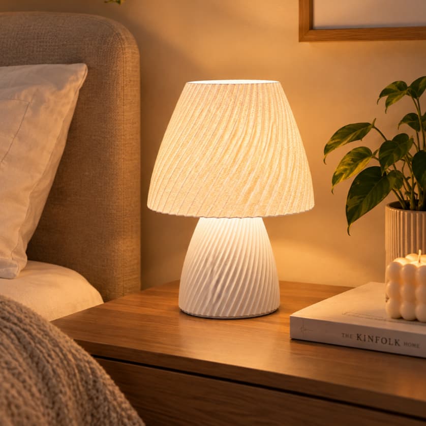 Luminaria de Mesa Abajur Decorativo Cogumelo Plissado Espiral | Abajur de Cabeceira Quarto Sala Penteadeira