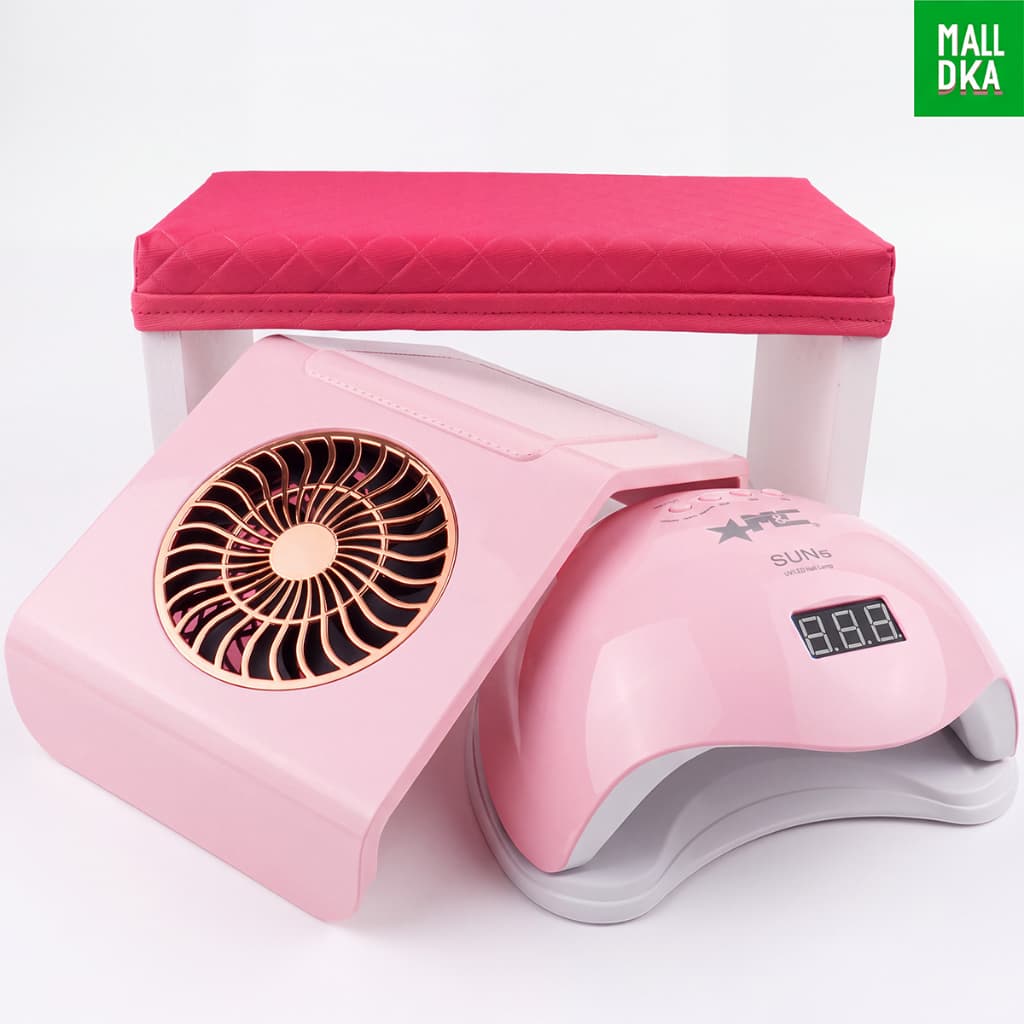 kit Manicure Alongamento Mesa Apoio De Punho+ Cabine Sun 5 +Aspirador Coletor Pó 1 Cooler+ Mesinha