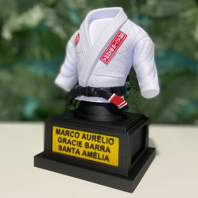 Miniatura Troféu Kimono Jiu-jitsu Judô Karatê Personaliza Equipe + Brinde chaveiro Presente Jiujitsu Jiu jitsu Graduação