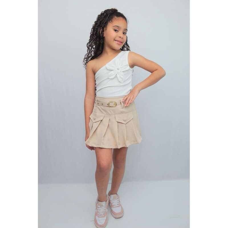 Conjunto Infantil Crianças Estilosas Short Saia Blusa Flor Blogueia Luxo Moda Verão Estilo Social