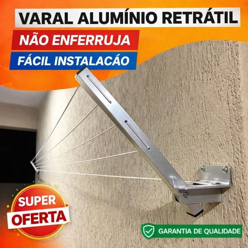 Varal Retrátil De Parede Em Alumínio Reforçado Suporta até 80kg