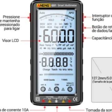 Voltímetro Multímetro Digital Profissional Recarregável Inteligente Aneng 681 nfe 6000 Uni Automátic