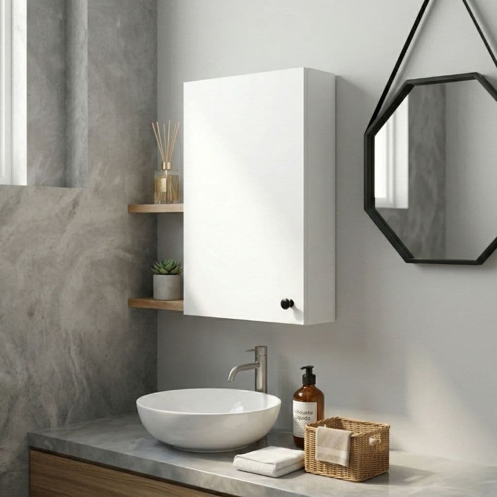 Armário Aéreo Multiuso em MDF – Banheiro, Cozinha ou Lavanderia | 40x60x12cm | Puxador Luxo