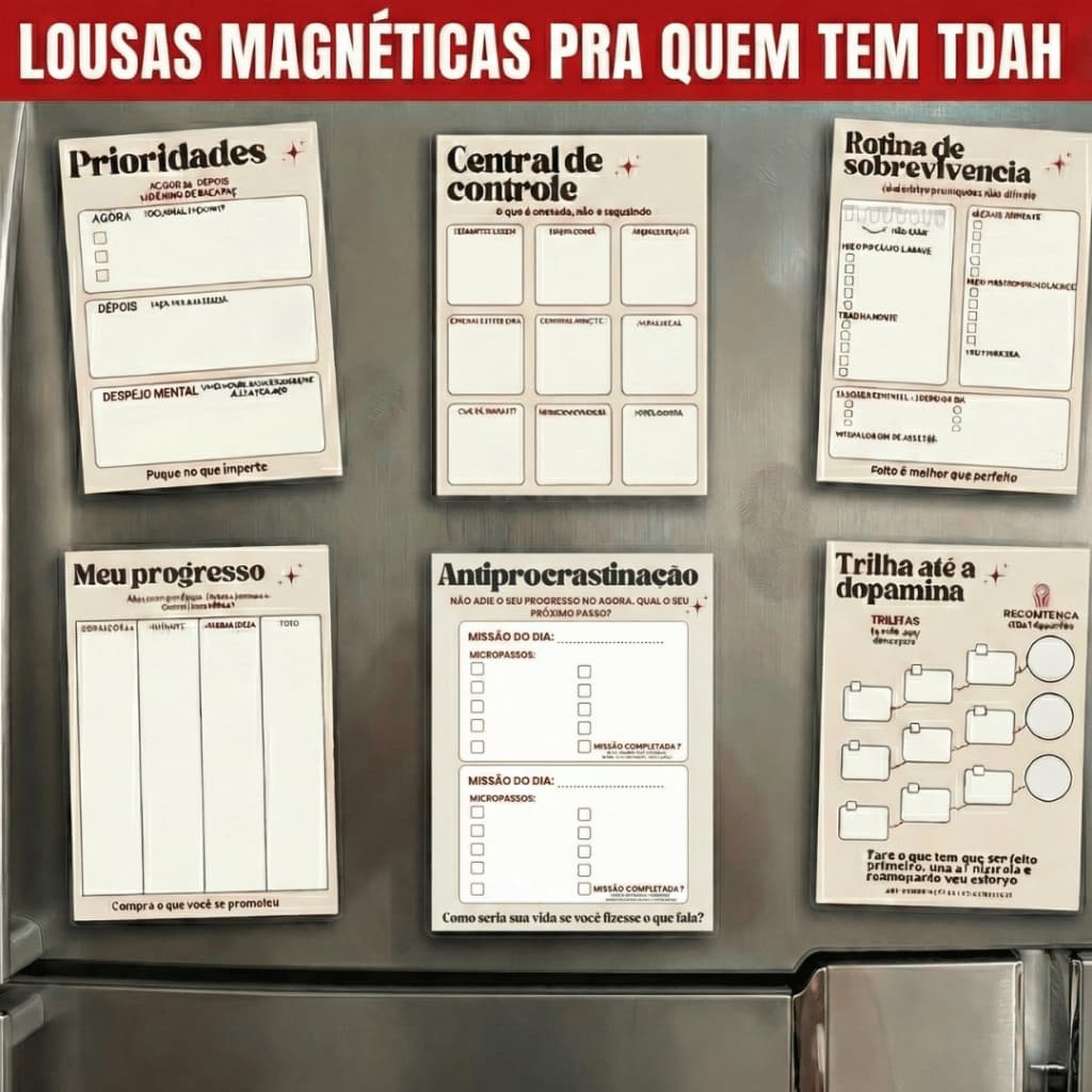 Lousa magnética, planner pra TDAH, quadro magnético de lembretes e tarefas, imã de geladeira 21X30cm