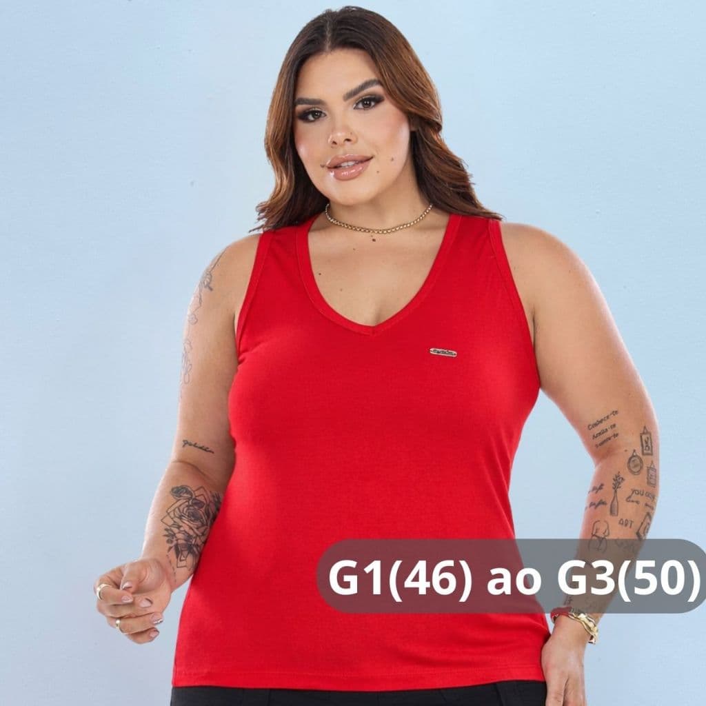 Blusa Regatão Plus Size Feminina Malha Viscolycra Gola V Regata Básica Conforto Modelagem Soltinha Moda Verão Elegante