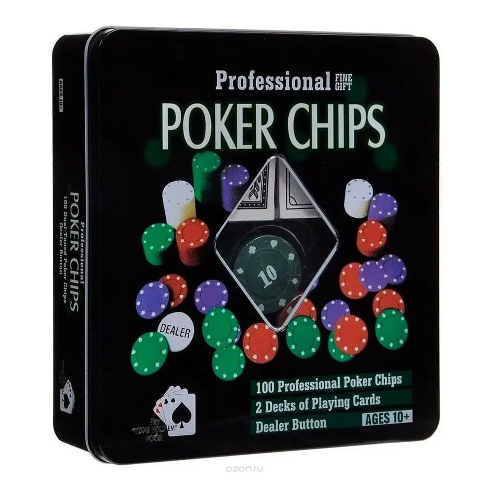 Professional Poker 100 Chips Numeradas + 2 Baralhos e 1 Dealer Button