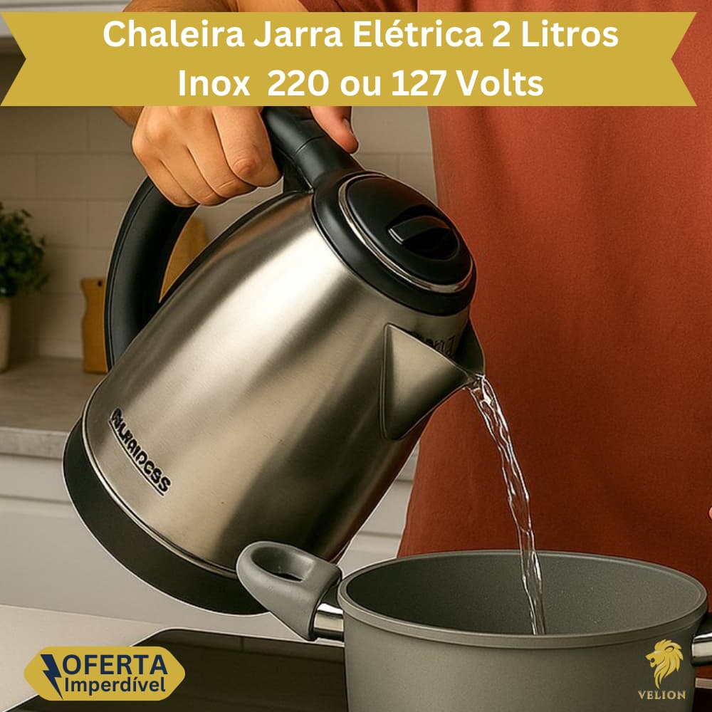 Jarra Chaleira Elétrica 2 Litros Inox 127v ou 220v Água Rápida Bulé 1000W Startools Cozinha Café