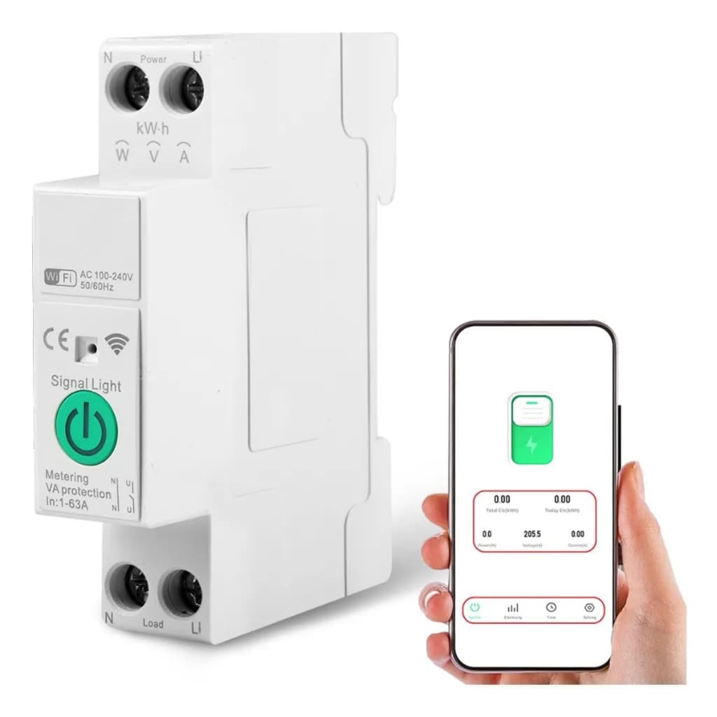 Disjuntor Wifi 63a Tuya Smart Life Medidor Energia 127/220v