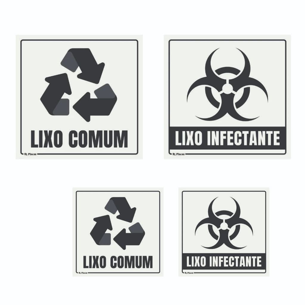 Lixo Comum e Lixo Infectante 15x15cm - Adesivo Vinil - Kit com 2 Unidades.