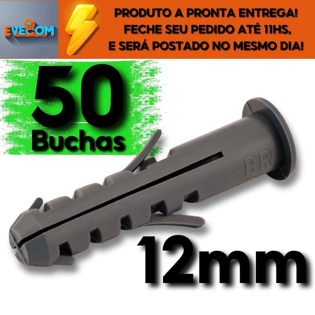 50 Peças Buchas 12mm de Fixação com Anel Para Concreto Parede Alvenaria Armarios Cantoneiras