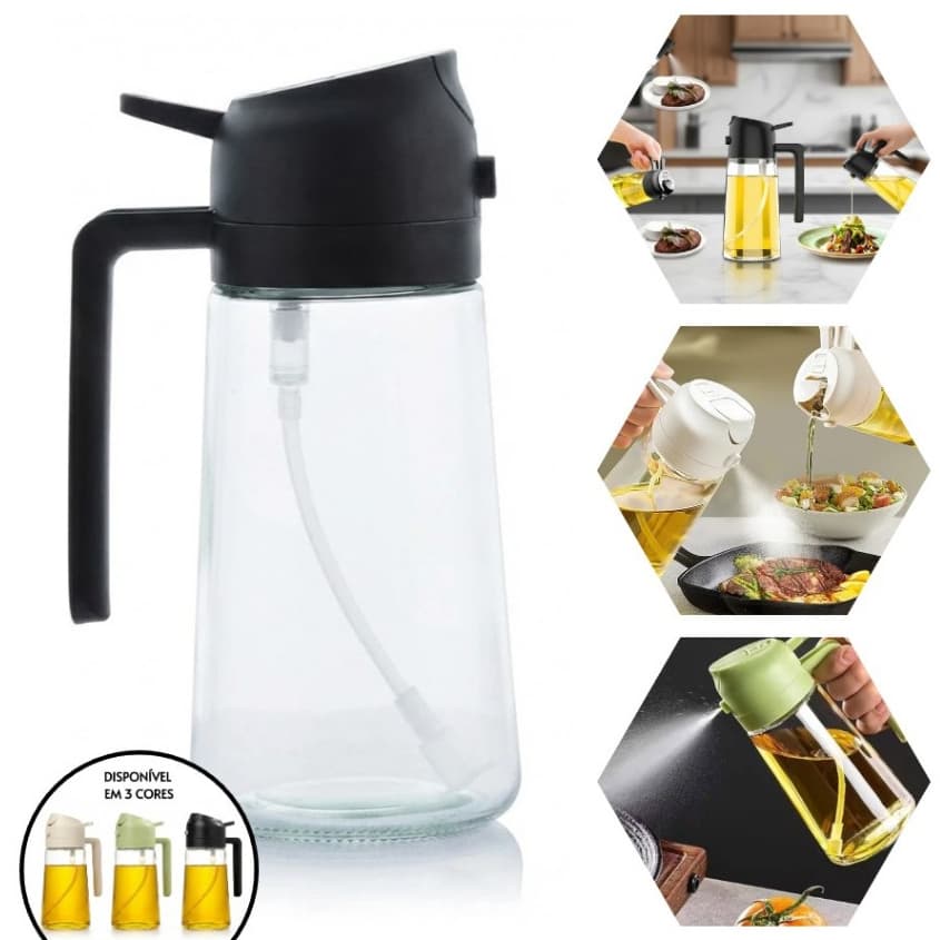 Dispenser Galheteiro 2 em 1 Vidro 470ml Bico Dosador e Borrifador Spray Resistente
