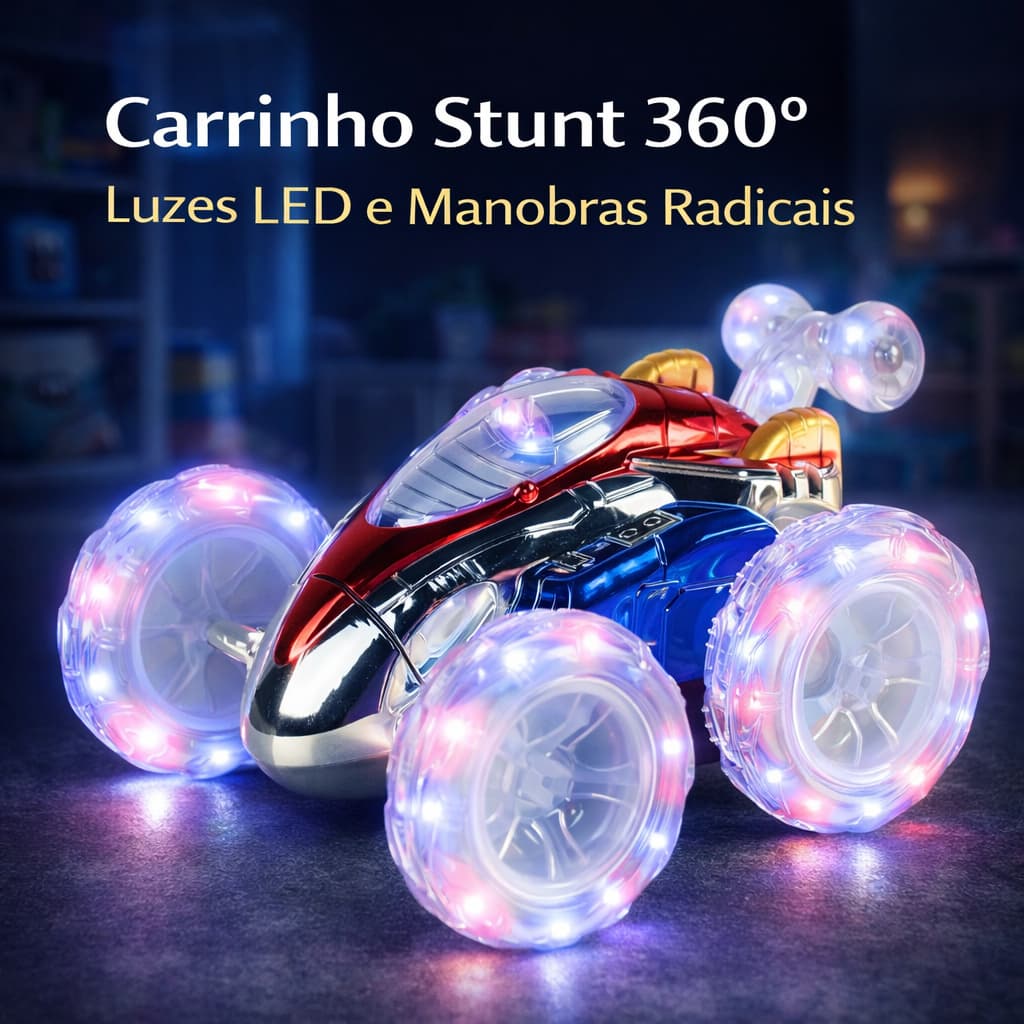 Carro Controle Remoto Maluco Gira 360º Luz Led Brinquedo Carrinho Controle Resistente Durável