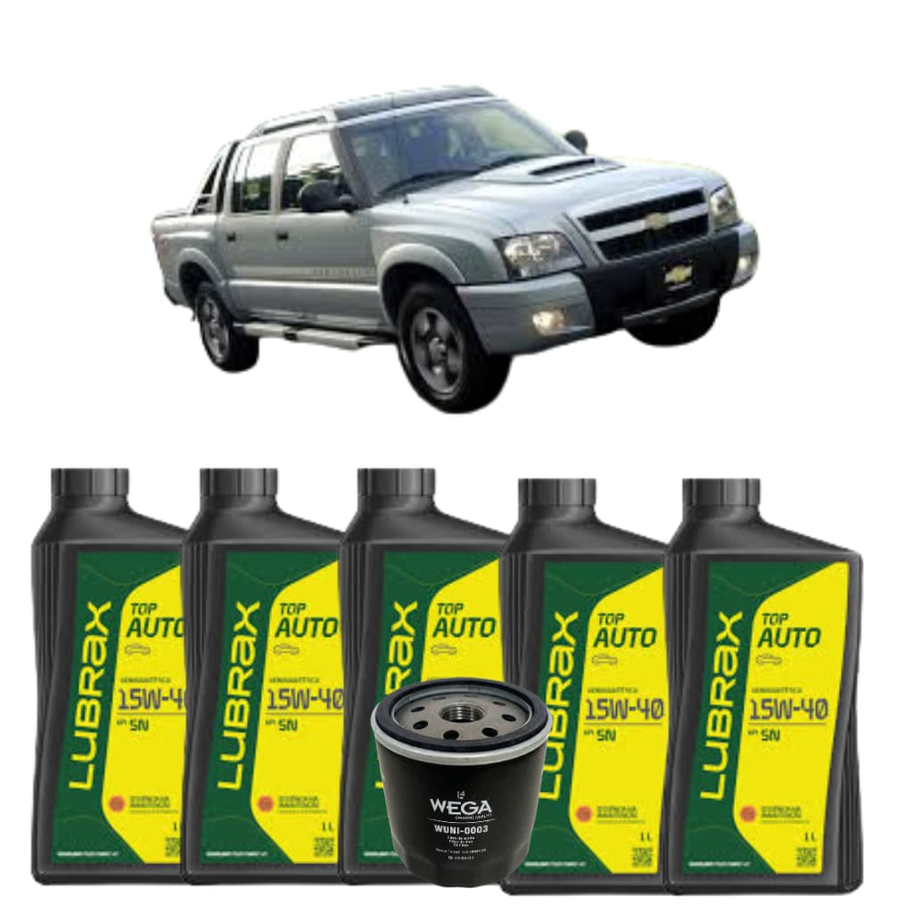 Kit troca de óleo S10 2.4 Flex 2008-2014 Motor Rodado 5 litros Lubrax 15w40 + Filtro de oleo Wega