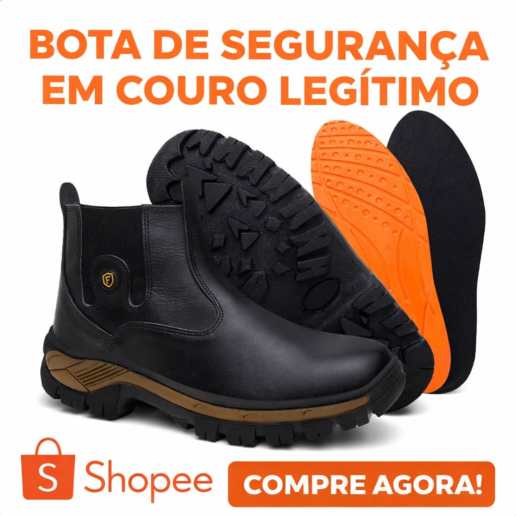 Bota Botina Masculina Couro Legítimo Impermeável Bota de Segurança Confortável com Palmilha Gel