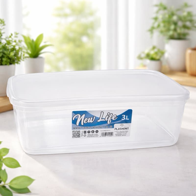kit 4 Potes Retangular 3 Litros Transparente Marmita Transparente para Alimentos