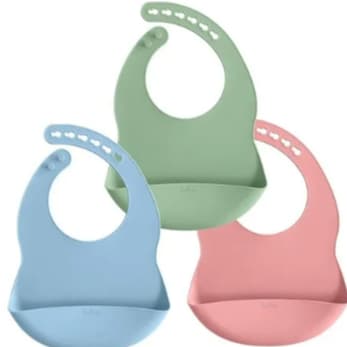 Babador de Menino e Babador de Menina Silicone com Pega Migalhas Buba Ajustável Impermeável