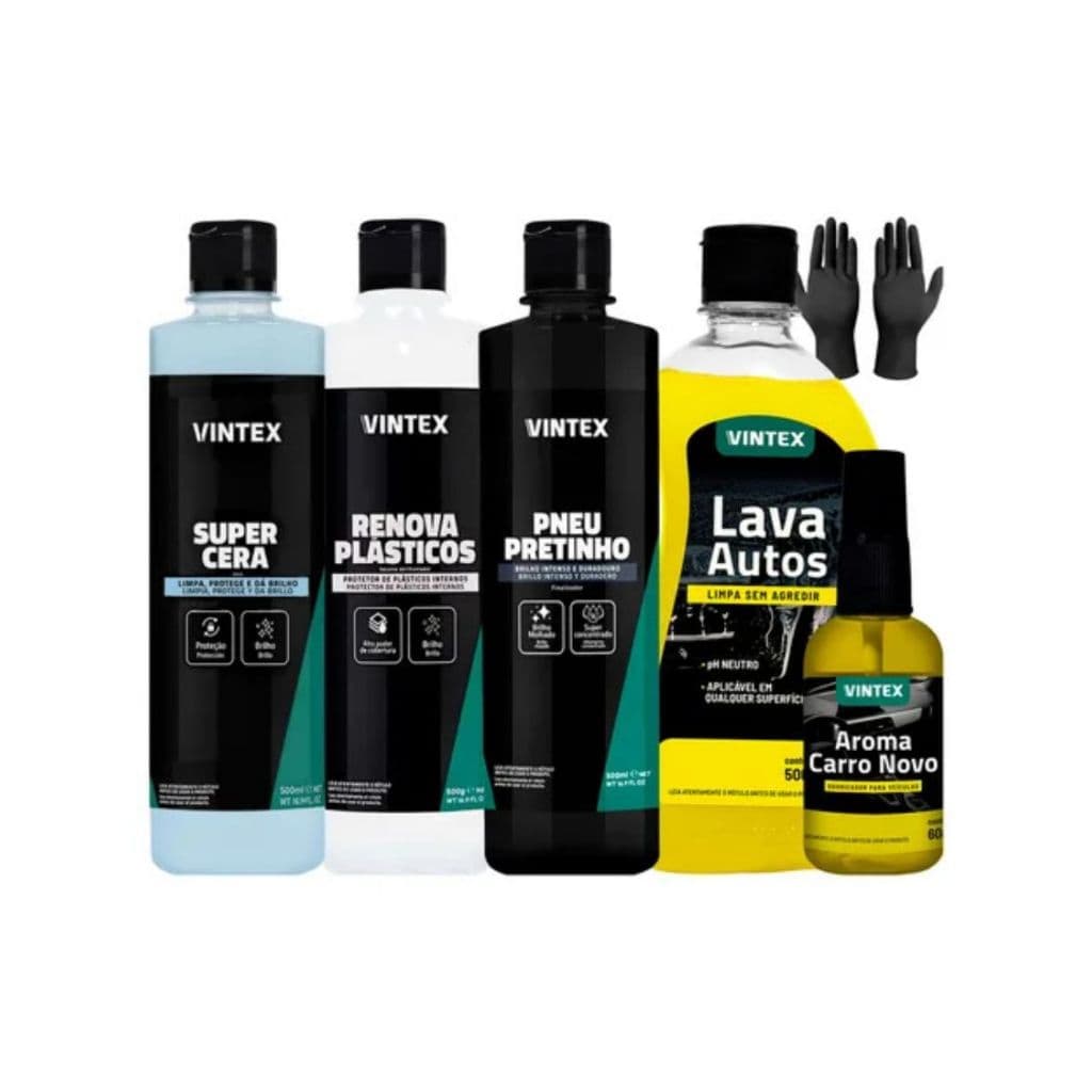 Kit Limpeza Lavagem Automotiva Shampoo Pretinho Cera Luvas