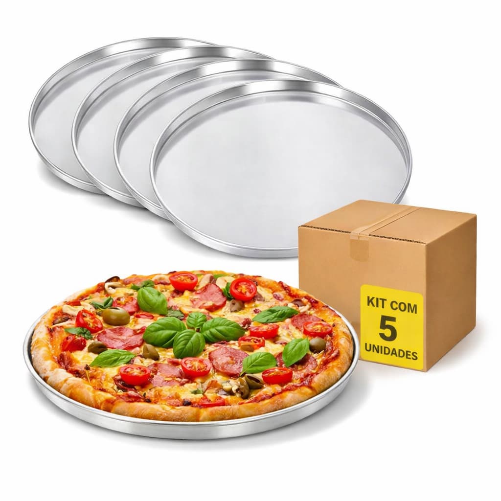 Kit 5 Formas de Pizza 35 cm com Borda refoçada  Alumínio