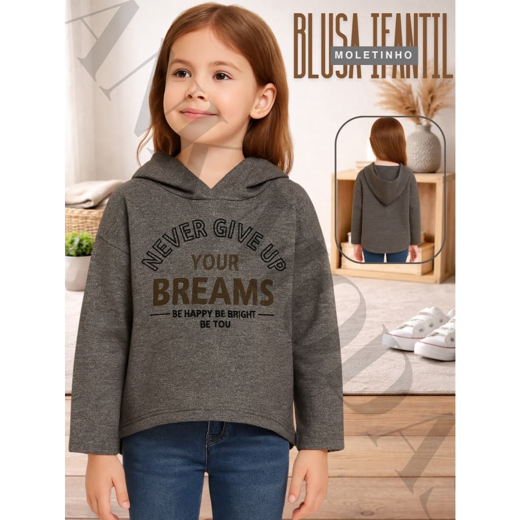 Blusa Frio Infantil Menina Moletom Fechado com Capuz Ideal Inverno