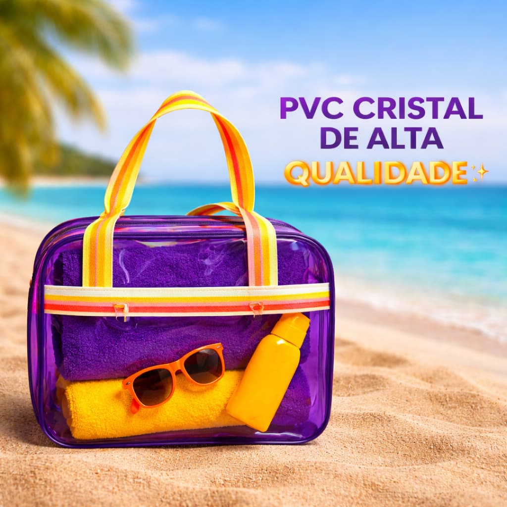 Bolsa Feminina  Praia Esportiva Transparente Neon Roxa