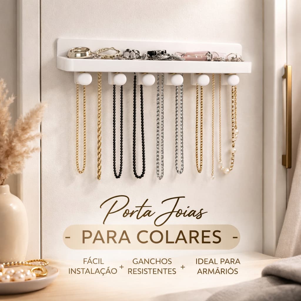 Porta Joias Organizador de Parede para Colares Pulseiras Aneis Bijuterias Ganchos Chaves Dupla Face
