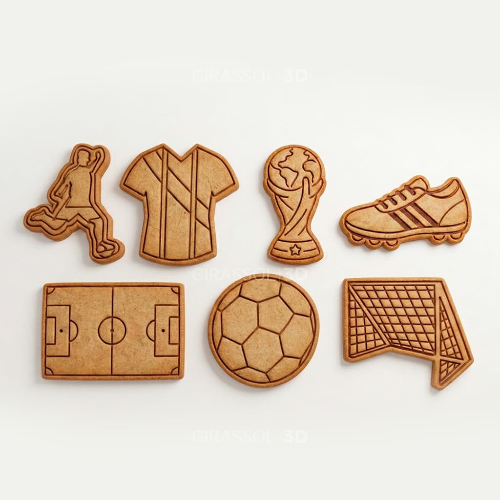 KIT 7 Peças Cortador Biscoito Futebol Molde Pasta Americana Festa