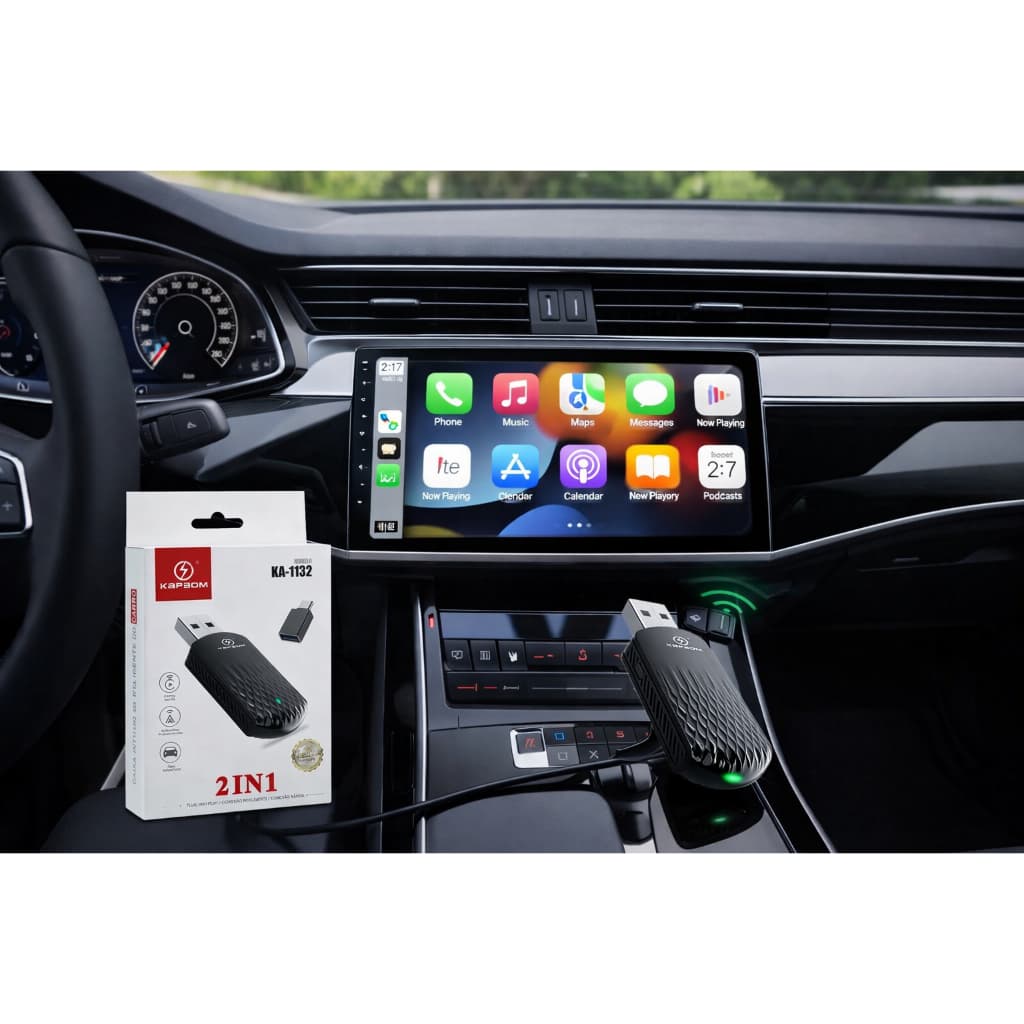 2 em 1 Adaptador USB e Tipo-C Wireless CarPlay & Android Auto – Conexão Sem Fio via Wi-Fi para Centrais Multimída