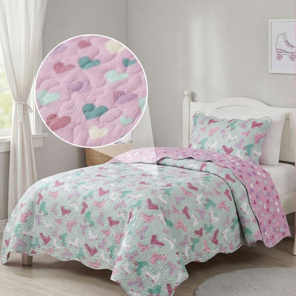 Kit Colcha Solteiro 2 Peças Menina Infantil Decorativo Para Quarto Estampado Roupa de Cama Macio