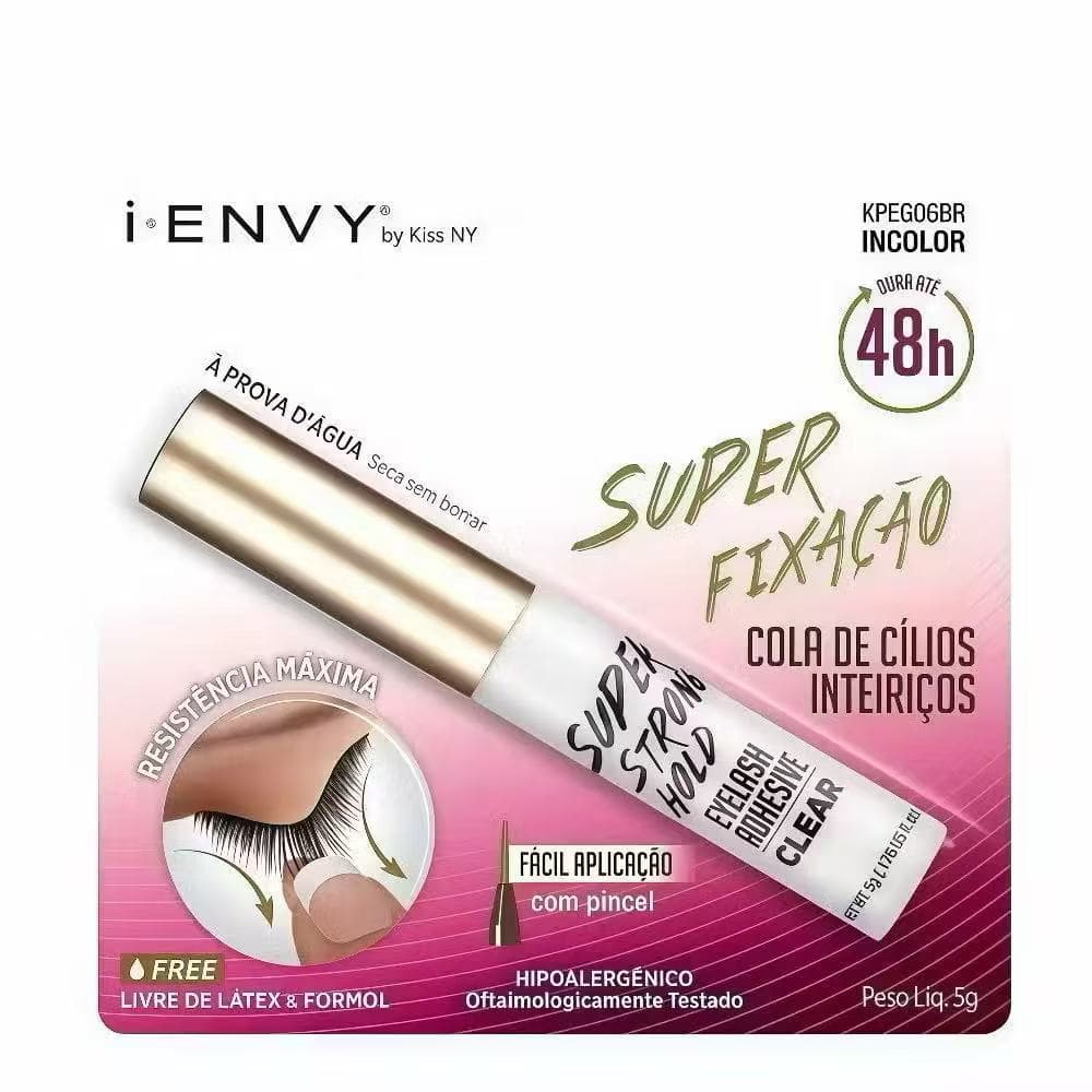 kit3 Cola De Cílios Super Fixação 48h Transparente e Preta Livre De Látex Aplicação Fácil 5g