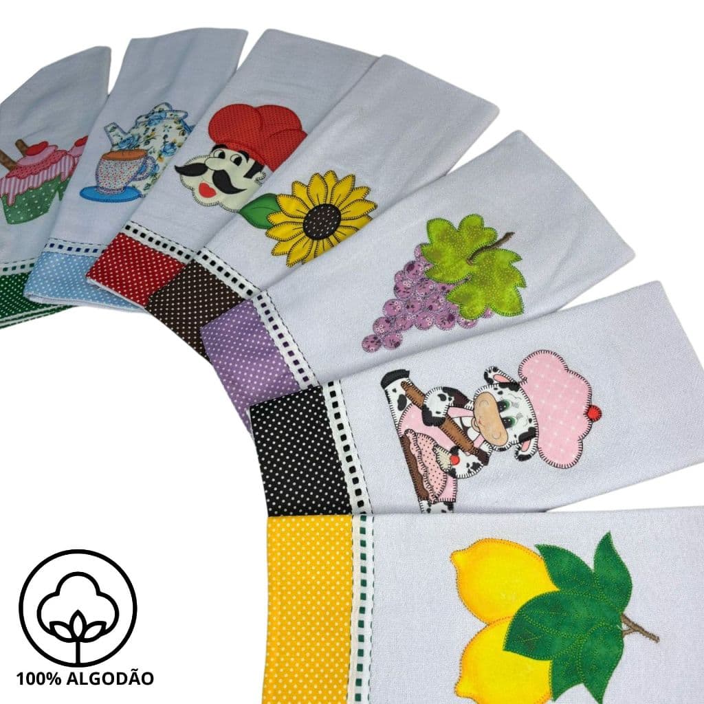 kit  2 (dois) Pano de Prato Bordado Variados Patchwork Com Bainha Decoratico cozinha limpa