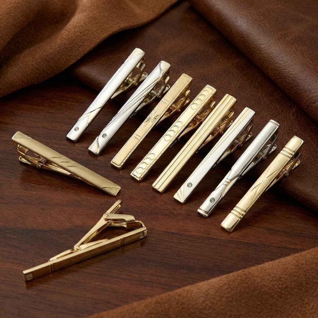 KIT COM 10 PRENDEDOR DE GRAVATA SLIM DOURADO