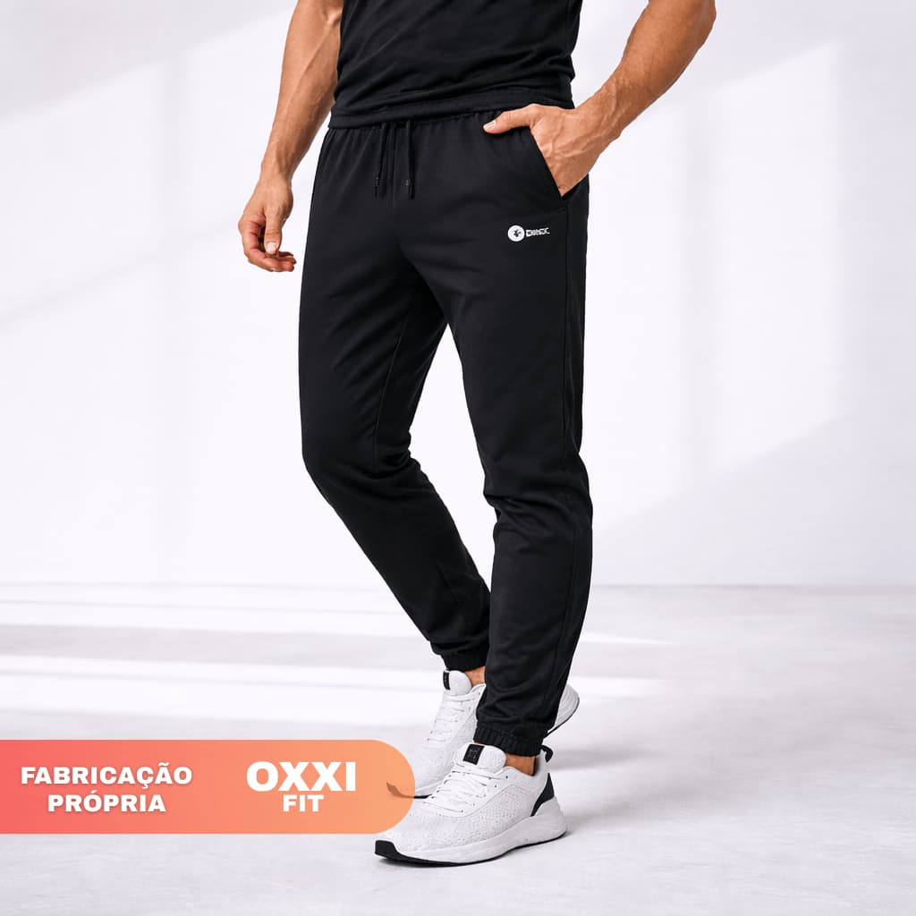 Calça Tactel Masculina Plus Size Preta Punho Jogger Fitness Academia