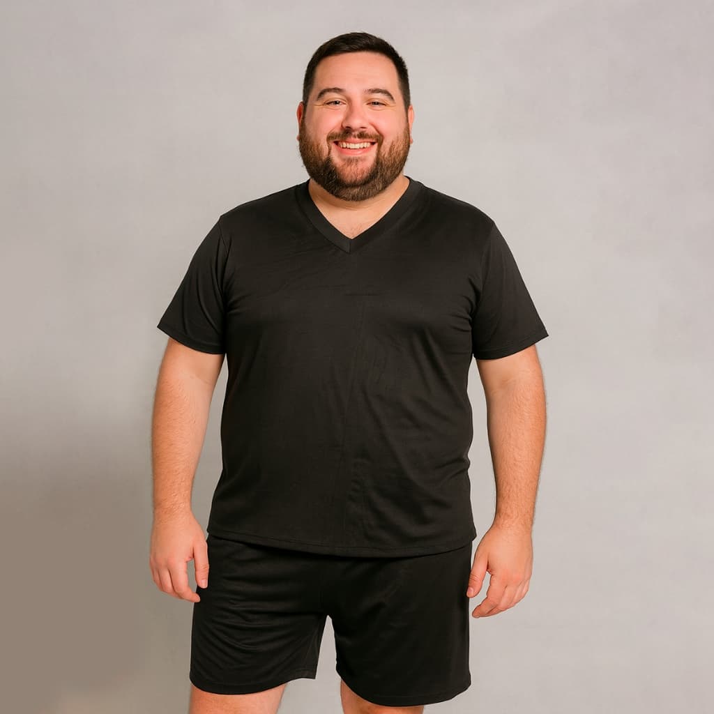 Pijama Liso Masculino Adulto Plus Size  Manga Curta Short Linha Noite Suede