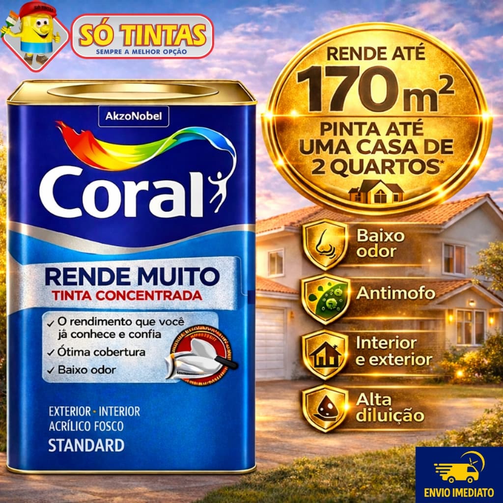 Tinta Coral Acrílica Rende Muito 16L Fosca Lavável Standard Rendimento Secagem Rápida