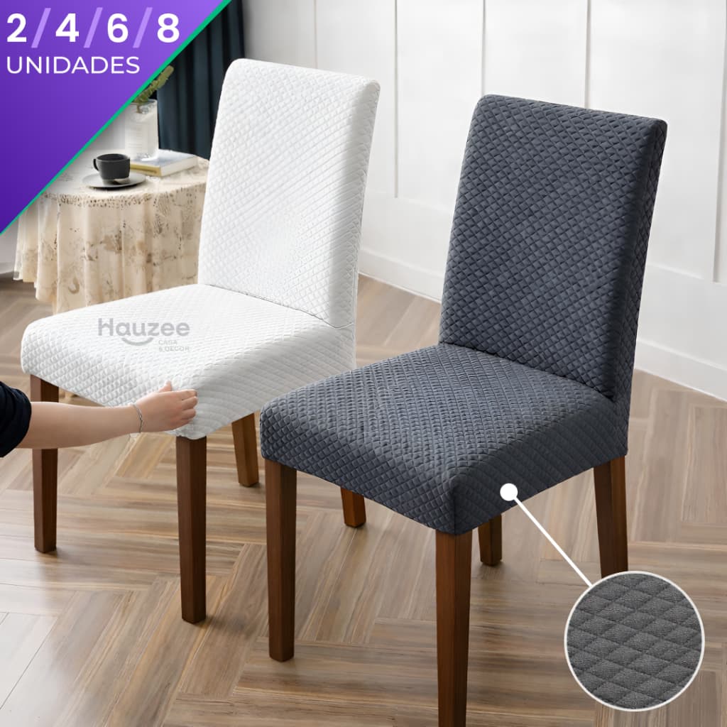 Capa Elástica para Cadeira em Matelassê Malha Tecido Mesa Jantar Cozinha Ajustáveis Laváveis 2 4 6 8 Kit Dois Quatro